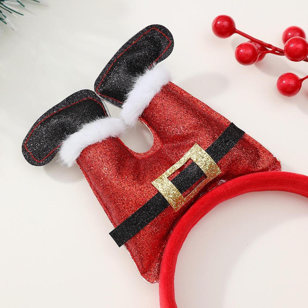 Festive Plush Antler & Bow Sequin Headband: 3D Christmas Hair Accessory