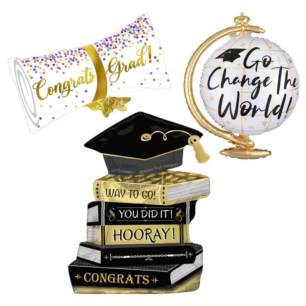 3-Pack of Graduation Certificates, Booklets, and Globe Aluminum Foil Balloons, Suitable for Graduation Dance Parties and Graduation Party Decorations