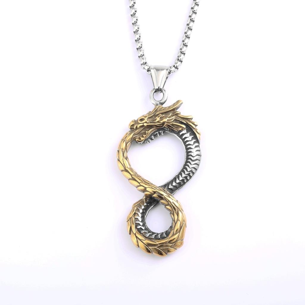 Vintage Stainless Steel 3D Dragon Pendant Necklace Unisex Design