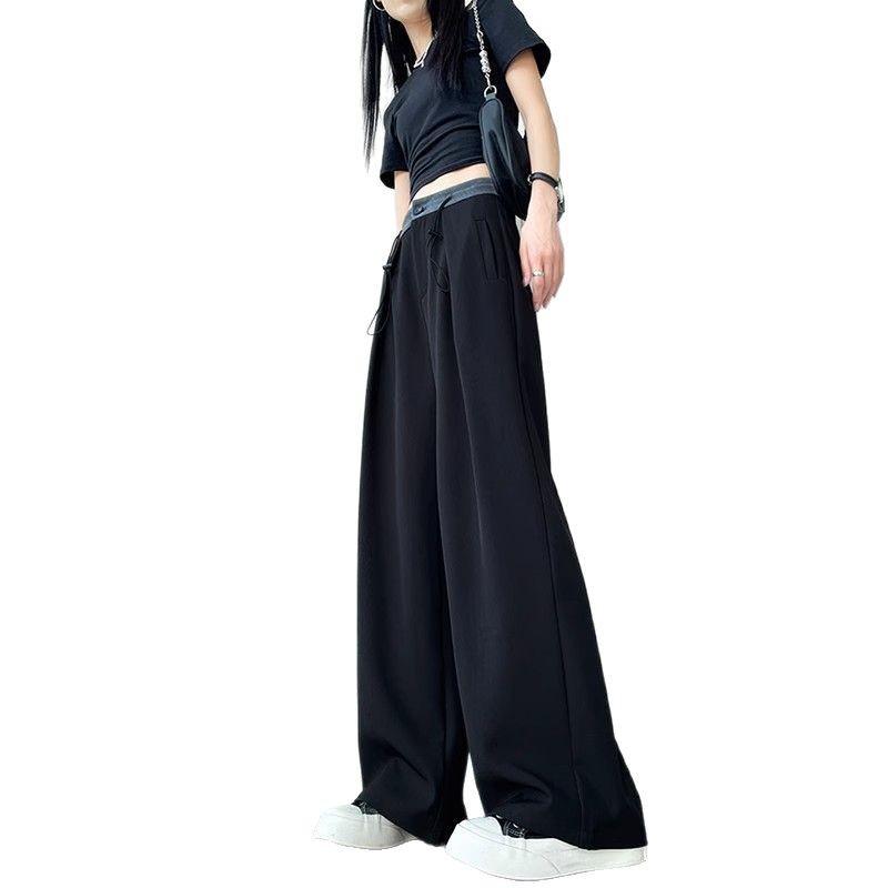 Women's Drapey Suit Pants: High-End Black, Straight, Narrow, or Wide-Leg, Slimming, Long Pants for Spring & Autumn 2025.