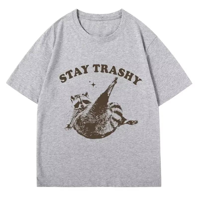 Vintage Funny Racoon T Shirt Clothes Boho Aesthetic Cute Stay Trashy Tshirt Funny Meme Sleeve Unisex Clothing Aesthetic Clothes M