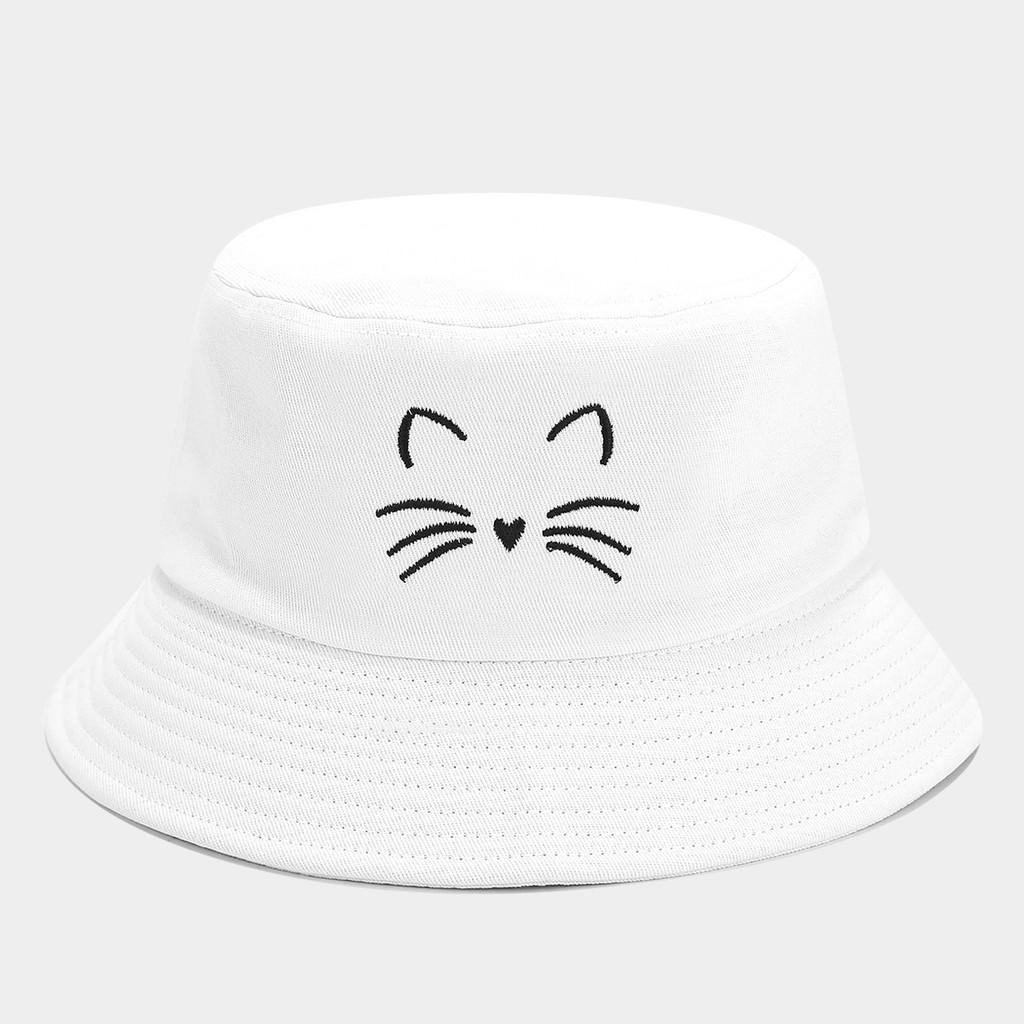 Summer Cat Embroidery Fisherman Hat With Sun Protection For Women And Men