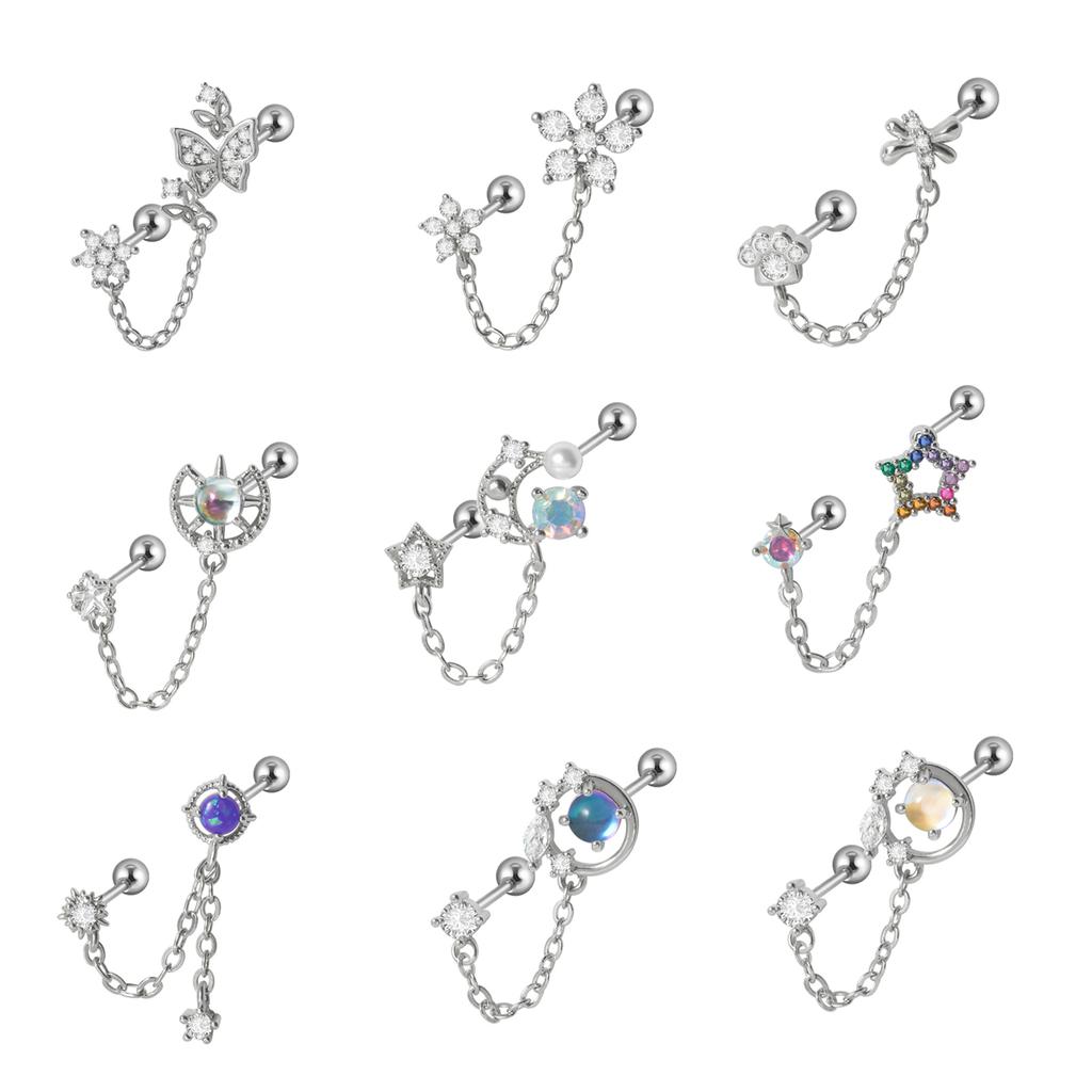 Stainless Steel Ear Ring Tragus Helix Ear Lobe Stud Flower/Moon/Star Women Girls Drop Earring Fashion Ear Accessory