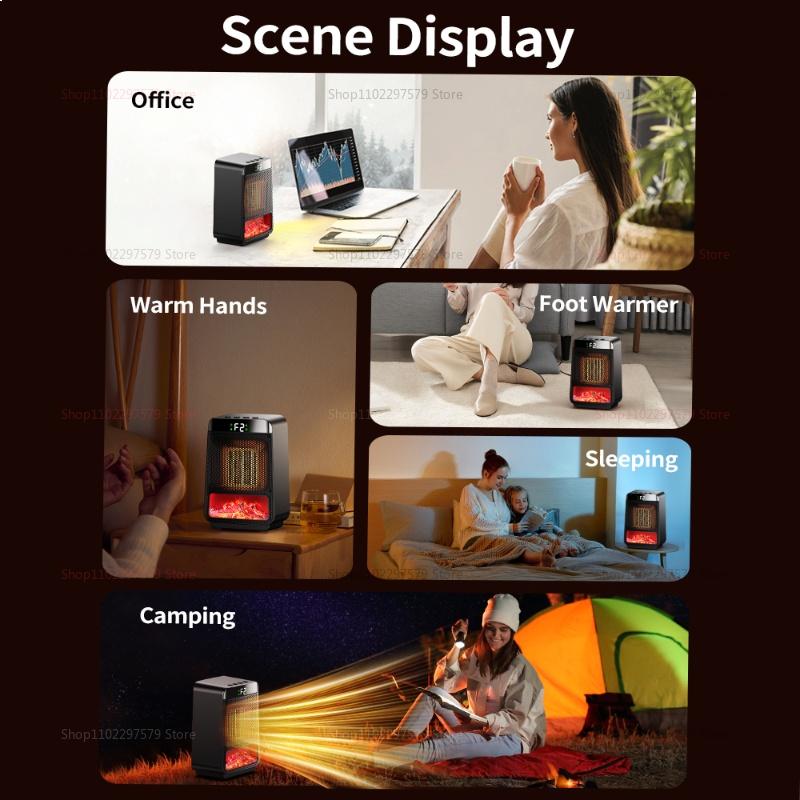 1500W Portable Electric Space Heater with Variable Thermostat Desktop 3D Dynamic Light Low Noise Room Heater for Home Office Use