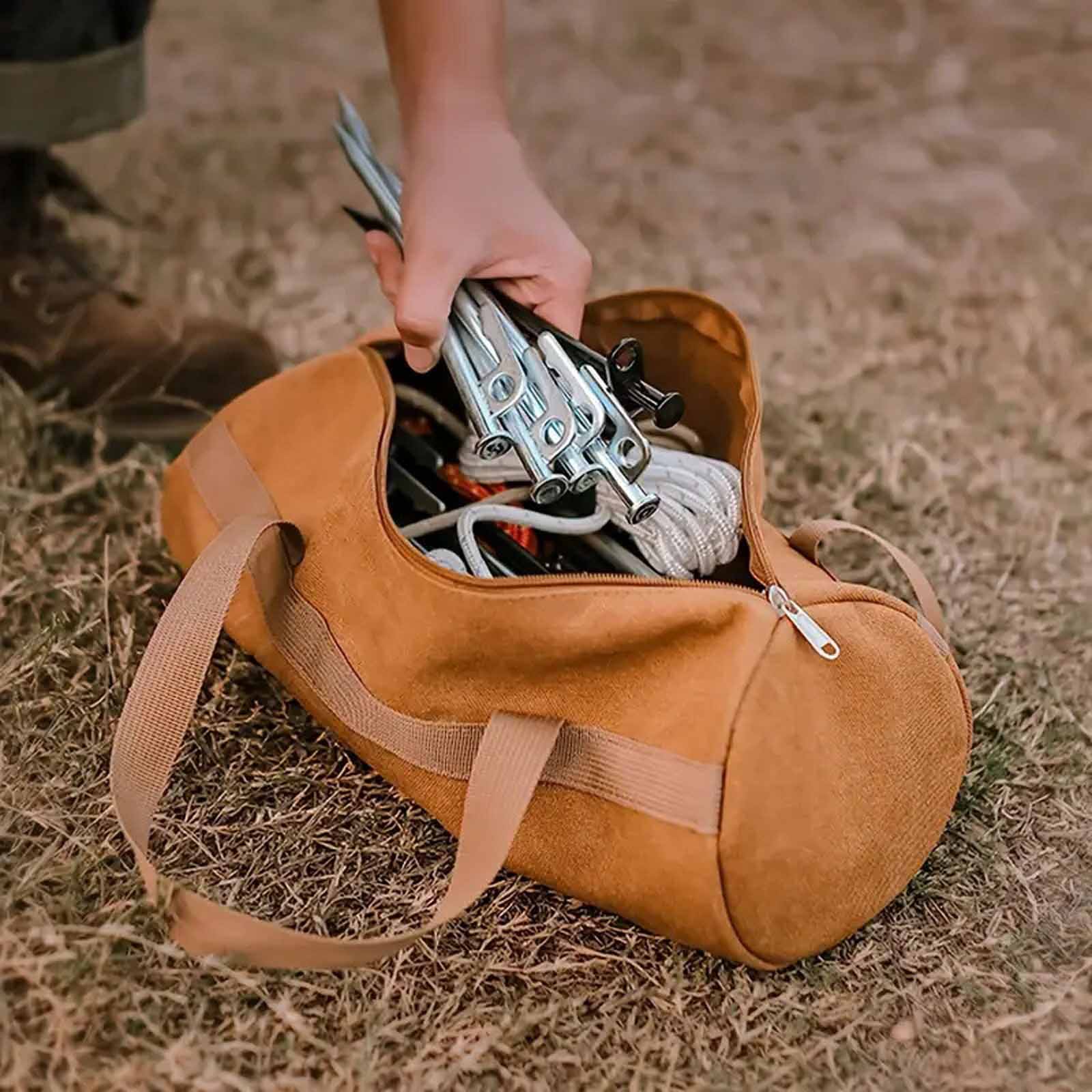 

Outdoor Camping Storage Tool Bag – Large-Capacity Handbag, Hand-Held Ground Nail Storage, Camping Storage Bag for Travel and Hiking One Size хаки