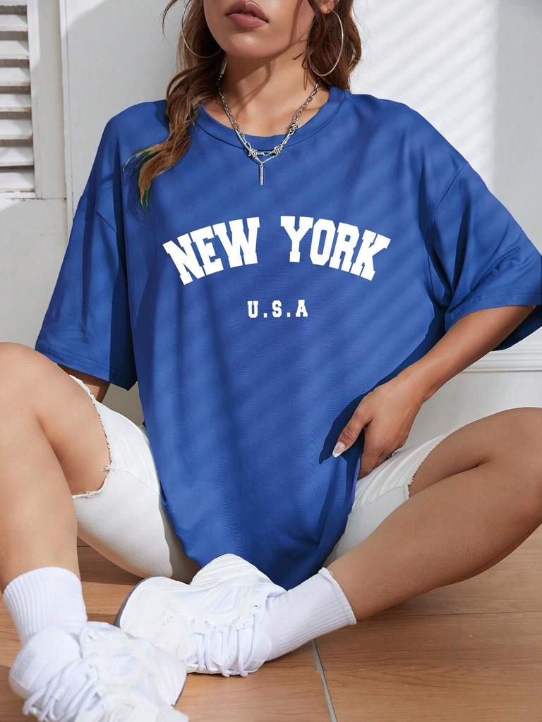 NEW YORK U.S.A Street Letter Style Printed Women T-Shirts Cotton Quality Short Sleeve Summer Breathable Hip Hop Tee Clothing