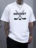 Unisex O Neck Tee Hockey Sports Stick Puck Pattern Print Cotton Short Sleeve Loose Summer Breathable Daily Casual Basic Wear Top