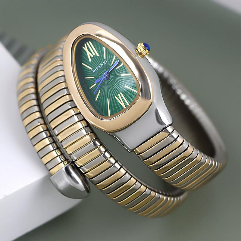 Fashion Snake Women's Quartz Watches Hot Sale Two-ring Coil Watch Strap Luxury Gold  Rose Gold Bracelet Wristwatch Gift Relogio