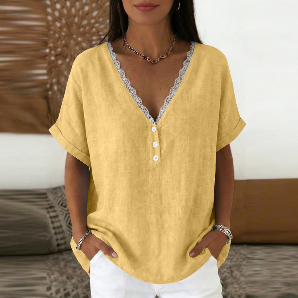 Ladies' Fashionable Casual Lace Collar Short Sleeved Top
