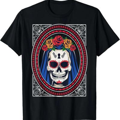 Schädel mit Rosen Rot _ Day of the Dead T-Shirt