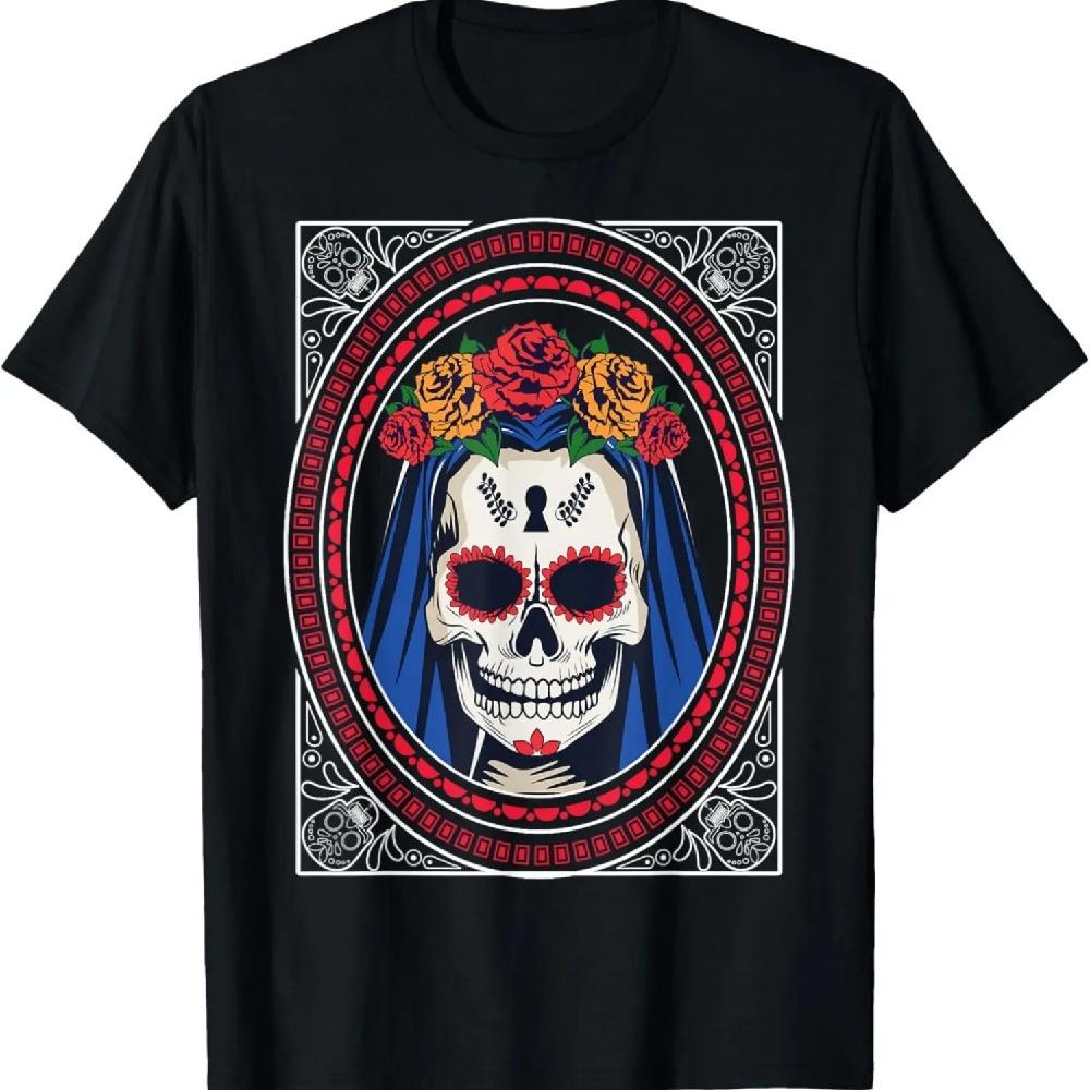 

Skull with Roses Red _ Camiseta Day of the Dead T-Shirt XXXXXL чёрный