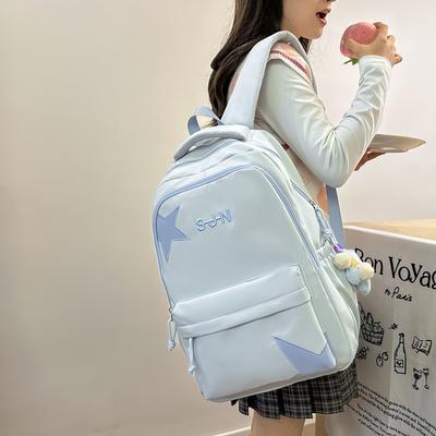 Solid Color Student School Bag Women's Waterproof Backpack Star Commuter Backpack
