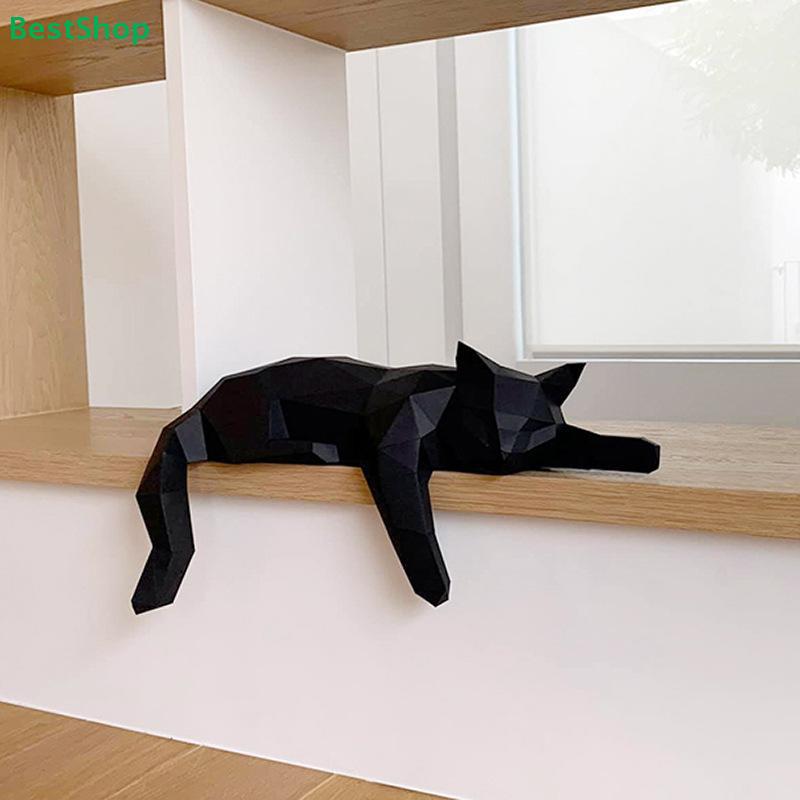 Geometric Black Cat Sculpture | Modern Minimalist Animal Decor for Home, Living Room & Shelf Display