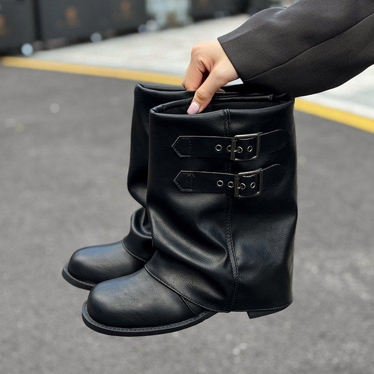 

Pleated Pile Boots Women s Autumn 2025 New Black Maillard Medium Boots Women s Western Boots Locomotive Martin Boots 40