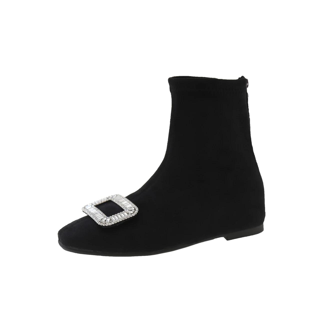 

2024 Обувь Женские Ботинки До Середины Икры Женские Элегантные Современные Ботинки Женские Квадратные Пуговицы Плоские Ботинки Сзади Молния Женские Ботинки Zapatos 40