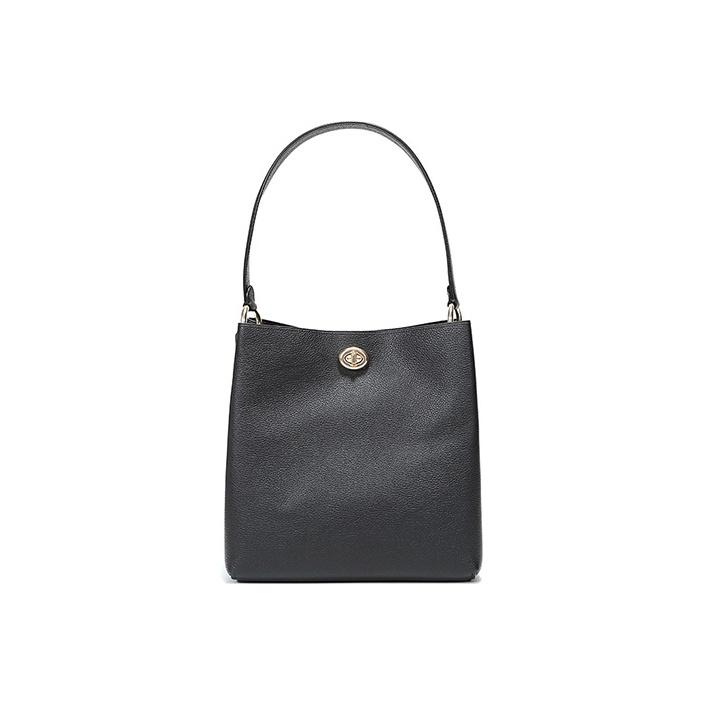 Coach Charlie 26 Unifarbene Magnetverschluss Leder Eimer Tasche Damen Taschen Schwarz 55200-GDBLK