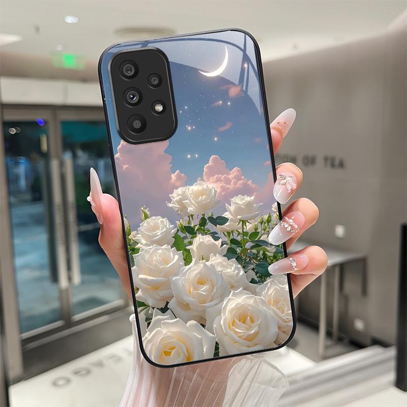 Süße Cartoon-Katzen Blumen Hülle Für Samsung Galaxy A52 A52S A72 4G 5G Gehärtetes Glas Handyhülle Schutzhülle Rückseite Hartschale