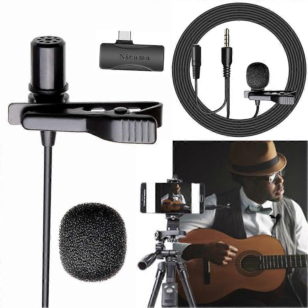 USB C Mic for Phones Noise Reduction Lavalier Microphone for Smartphone