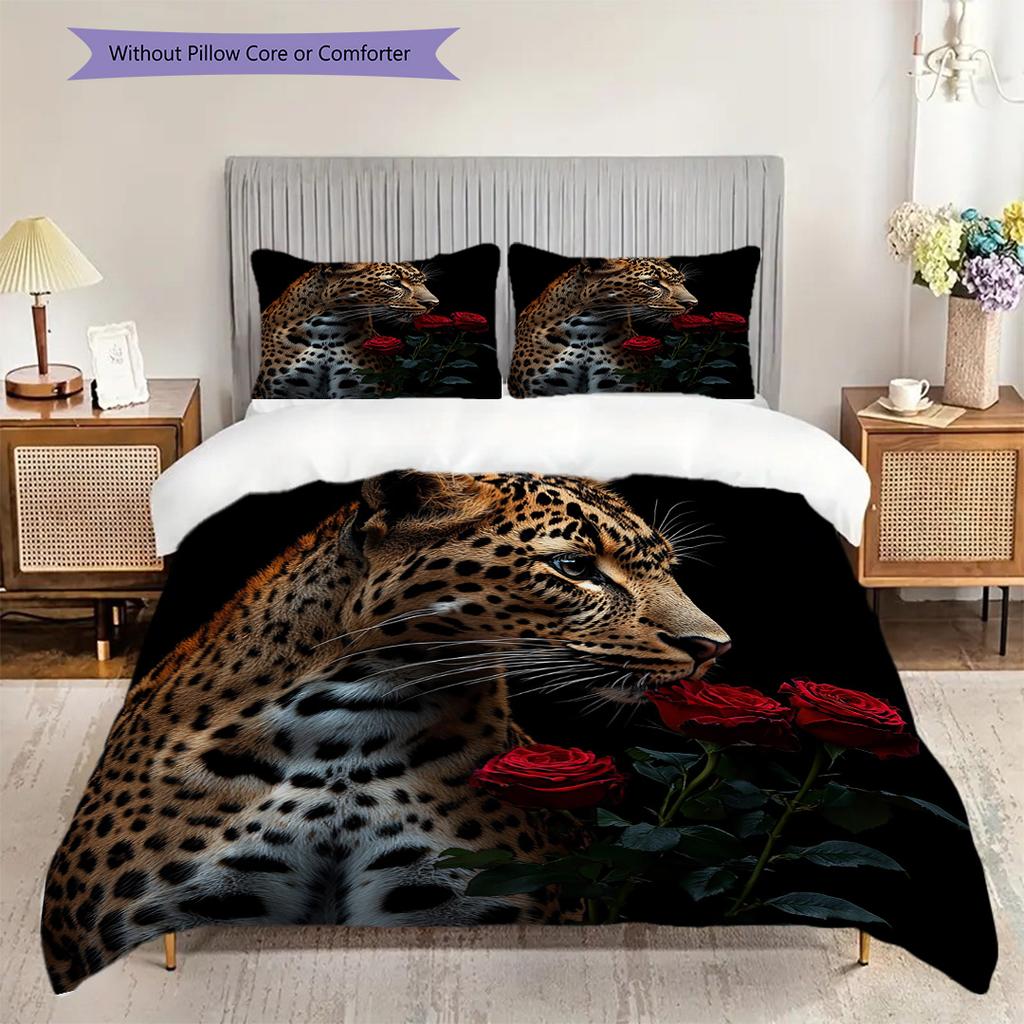 Sada povlečení s leopardím vzorem Přikrývka Povlak na přikrývku Povlak na polštář Domácí dekorace Dárek k narozeninám (1 * povlak na peřinu + 2 * povlak na polštář, bez jádra)