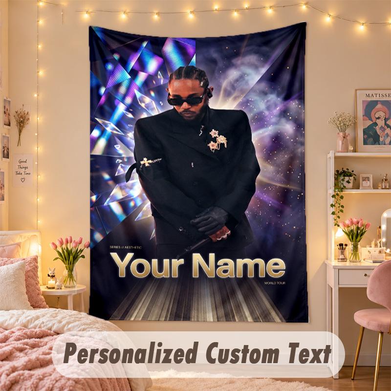 Custom Personalized Tapestry,Kendrick Lamar Print Custom Name Text Wall Art Hanging for Bedroom
