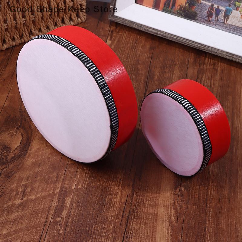 Red Kids Wooden Hand Drum Music Percussion Instrument Handheld Educational Toy for Children