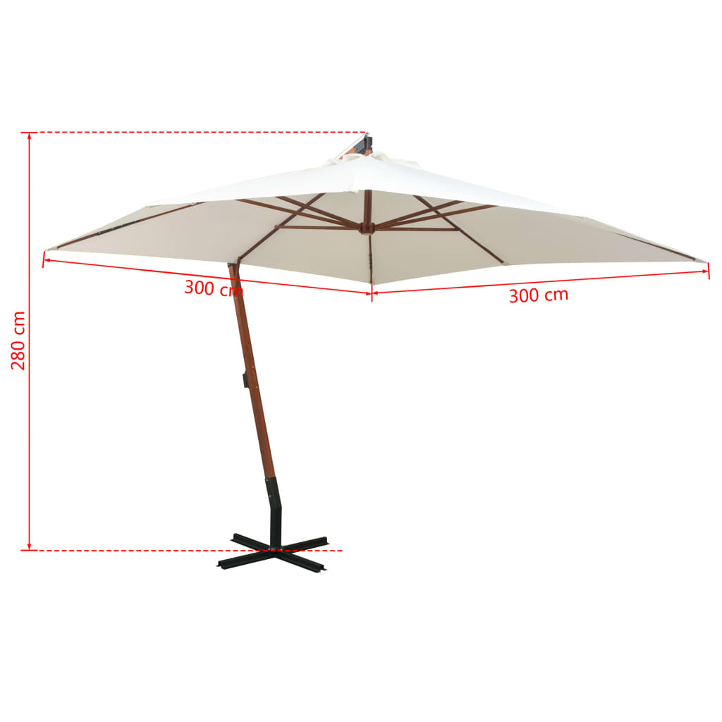 Umbrella 300x300 Cm Wooden Mast White