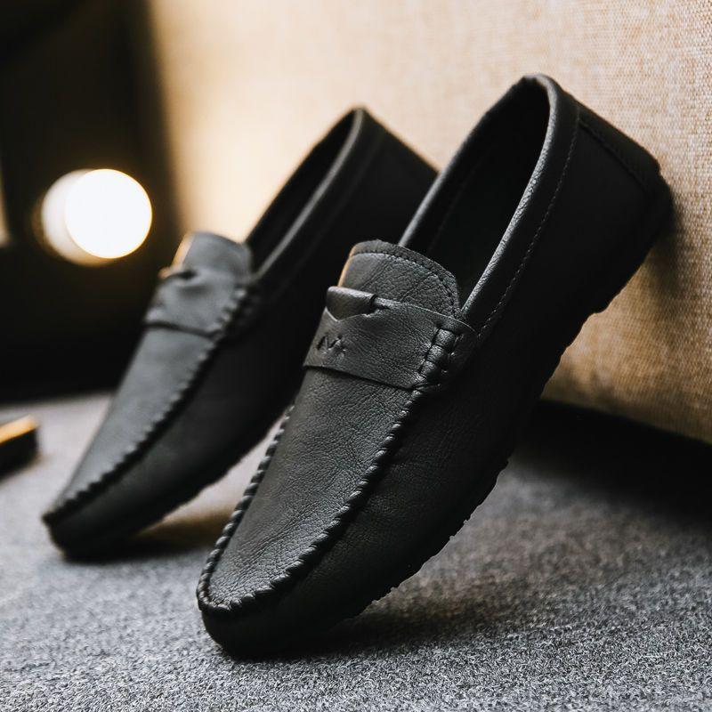 Man Casual Shoe Business Round Toe Moccasin Leather Shoes for Men Soft Flat Dress Loafers Formal Black Comfortable Fashion
