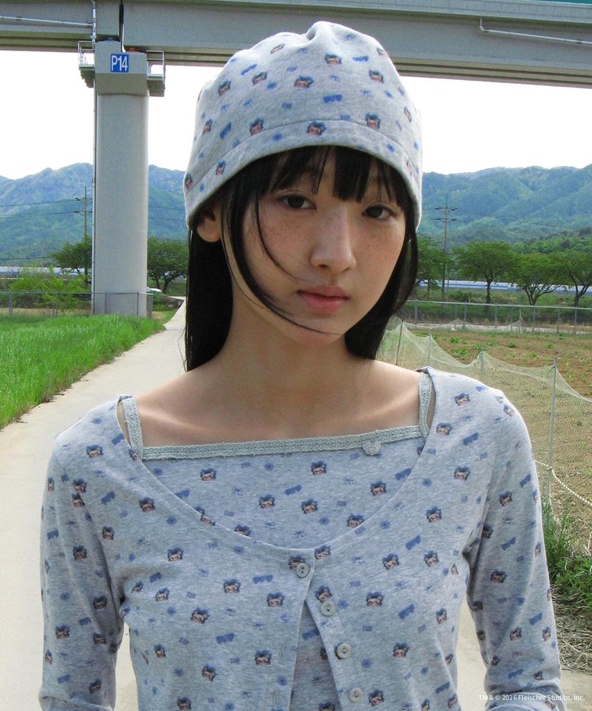 RONRON Betty Boop Pattern String Beanie Gray