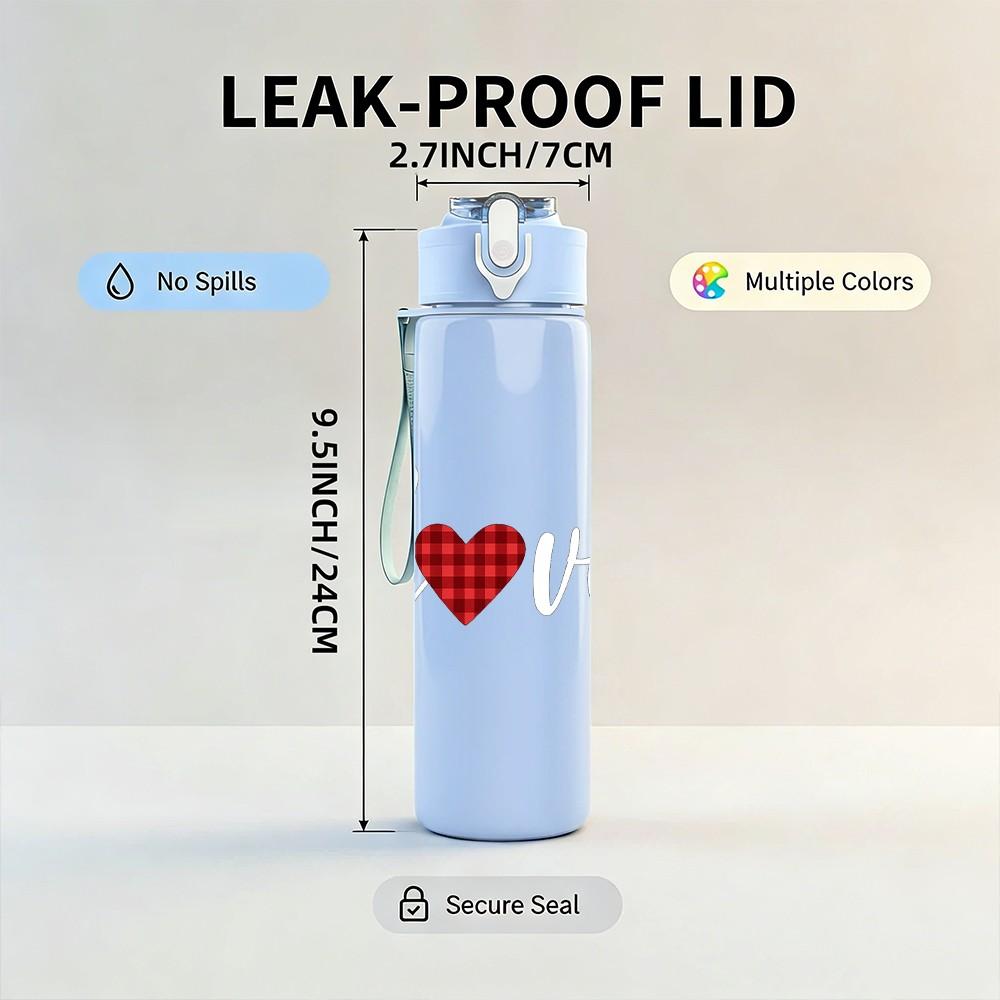 1PC Simple Love Heart Line Art 750ml Color Plastic Sports Water Bottle Leakproof Flip Straw Lid Suitable for Sports Office Home Use