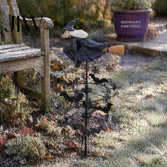 Spinning Garden Stakes for Outside Witch Wind Spinner, Halloween Resin Statue Stake, Spooky Bats Decorative Yard Fall And Spinner Outdoor Art