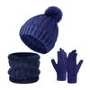 3Pcs/Set Winter Knitted Scarf Gloves Set Pom Pom Ball Fleece Lining Brimless Hat Touchscreen Gloves Neck Warmer Set