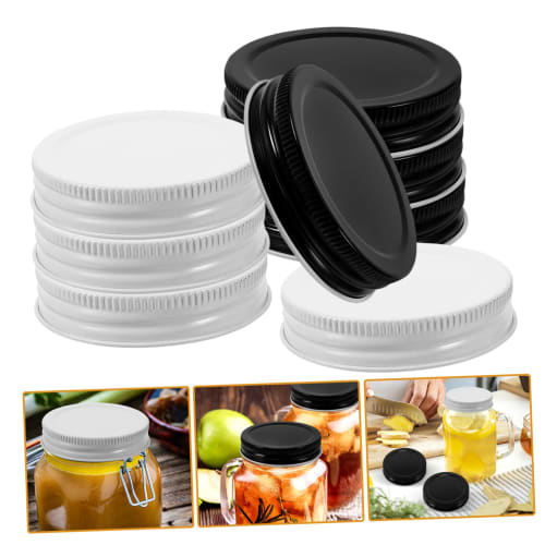 DECHOUS 70mm Metal Tin Lids for Gay Jars, 4 Each In Black and White, Iron Material, Reinforced Airtight Canning Lids for Food Preservation, Jam, and D