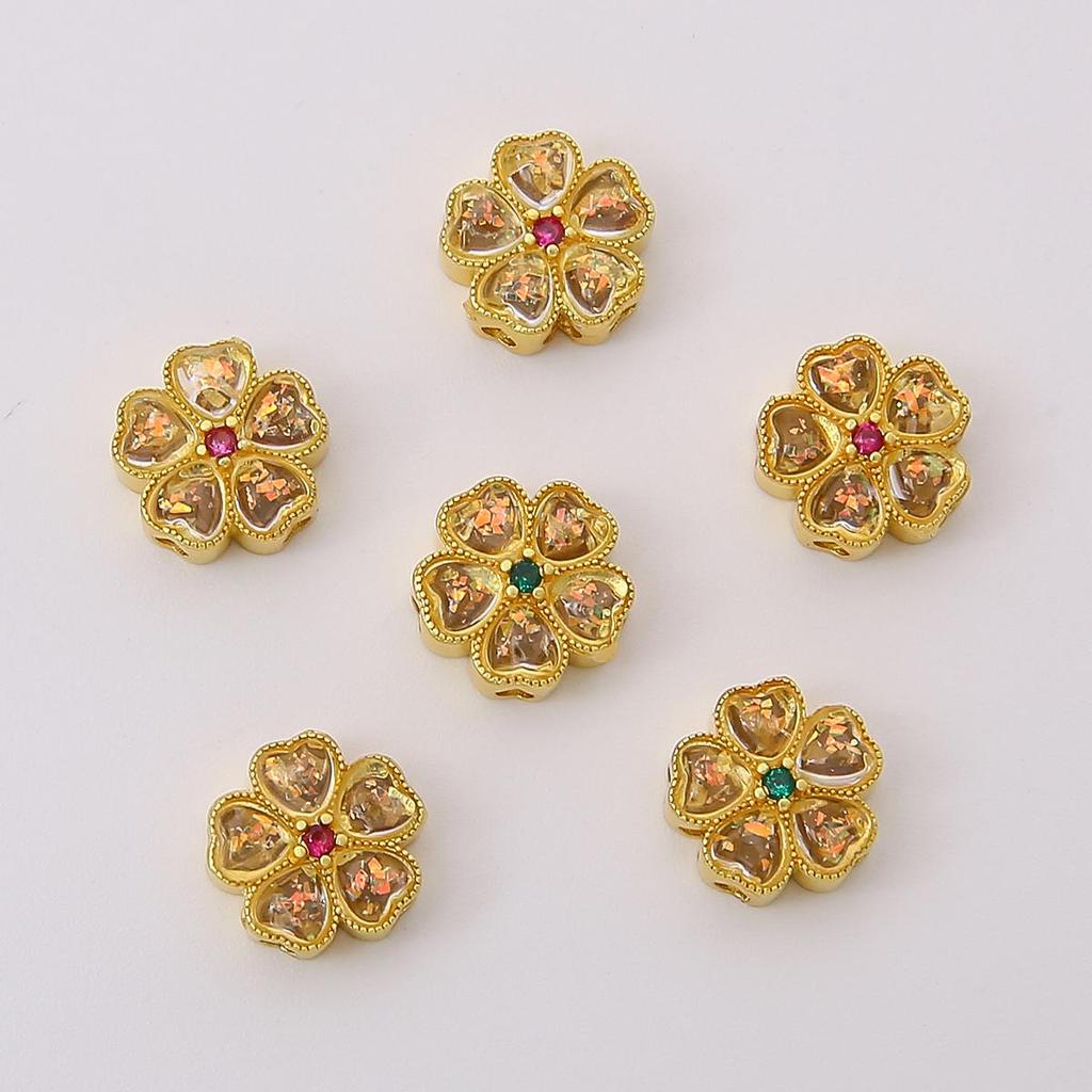 Copper Sand Gold Hollow Separated Bead Cherry Blossom Charm For DIY Jewelry Making Craft Accessories