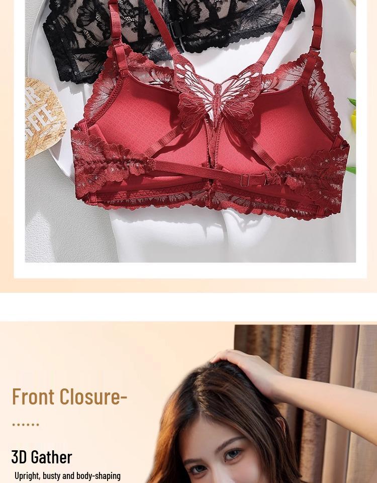 2026 Zodiac Wedding Red Lingerie Set: Butterfly Back Push-up Bra for Small Busts