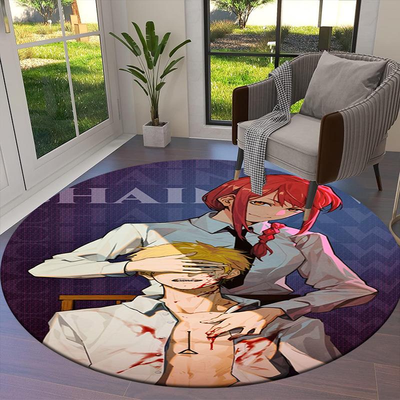 Chainsaw Man Round Area Rug Carpet Rug For Living Room Bedroom Sofa Playroom Decor Nonslip Floor Mat