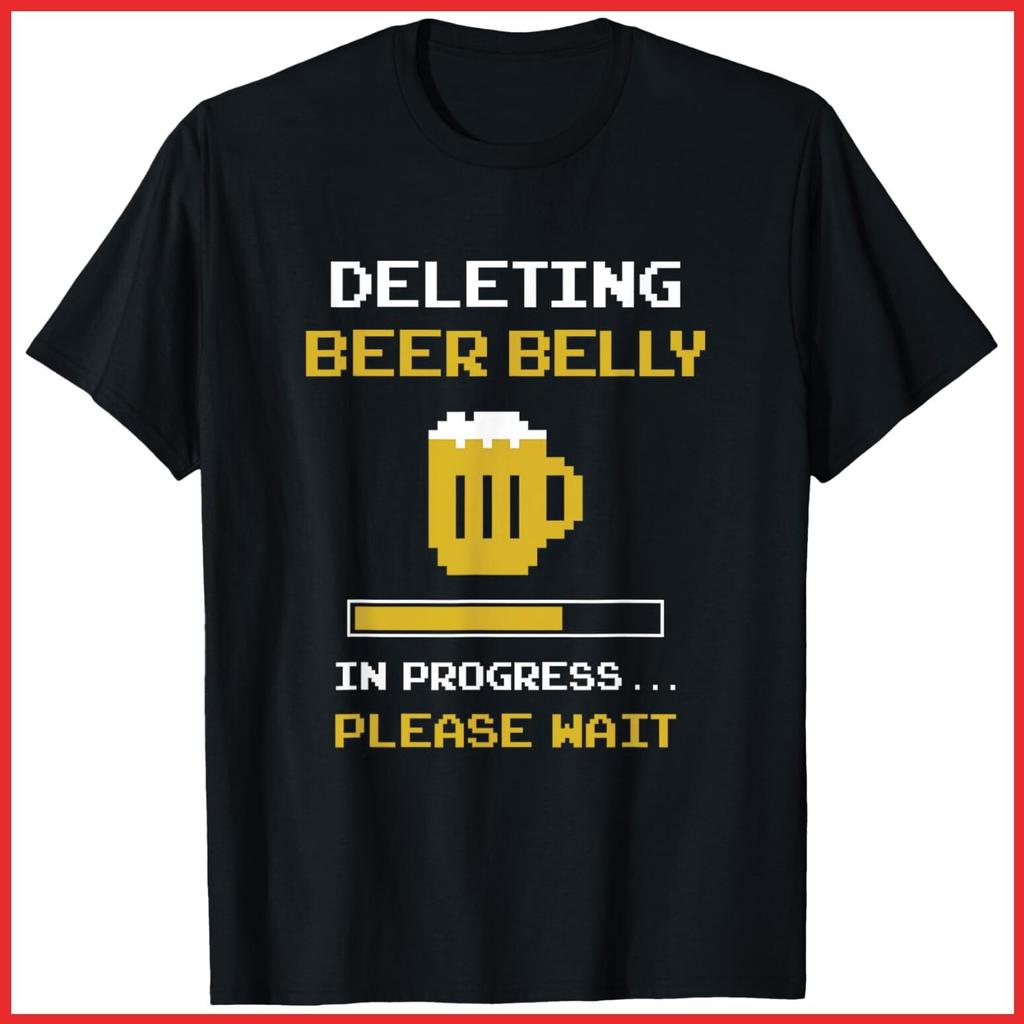 Deleting Beer Belly Please Wait Loading Bar Funny Black Cotton T-Shirt S-5XL