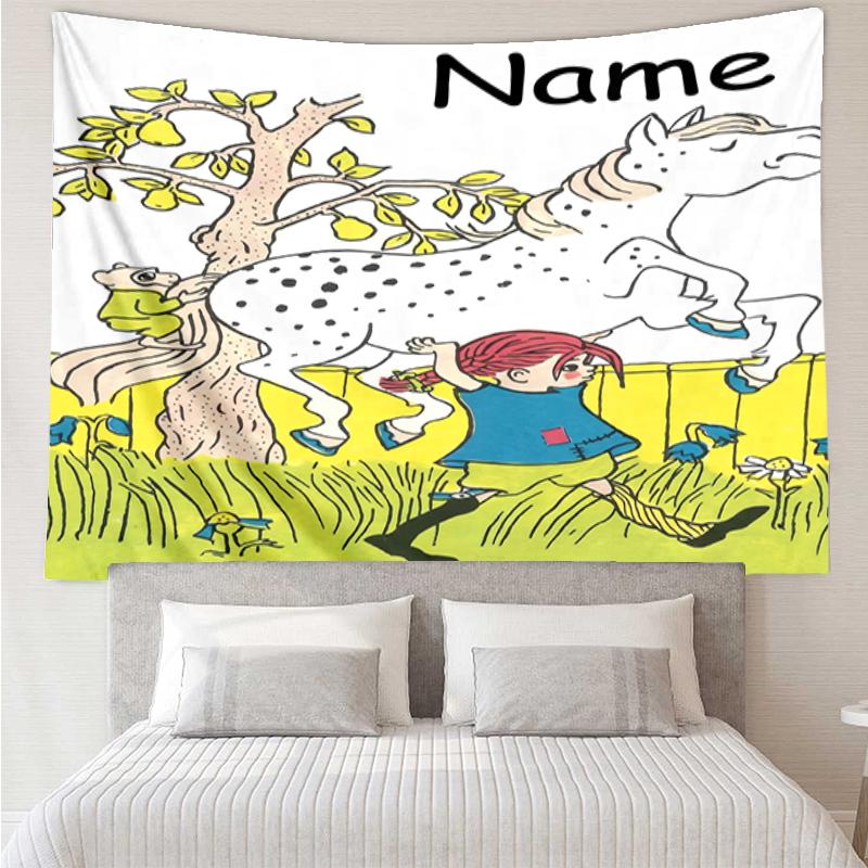 Custom Name Pippi Longstocking Print Tapestry, Backdrop, Easy Setup, Ideal for Bedroom, Office & Living Room, with Aesthetic Wall Hanging Decor.