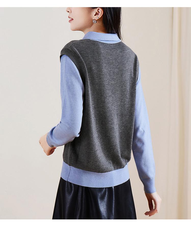 Fake Two Polo Collar Long-Sleeved Knitted Sweaters for Women