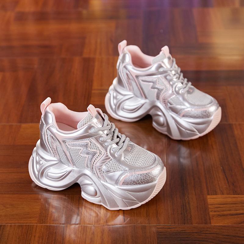 Silver Platform Dad Shoes Women's Shoes 2025 New Autumn Breathable Small Man Height Increase Casual Versatile Sports Shoes