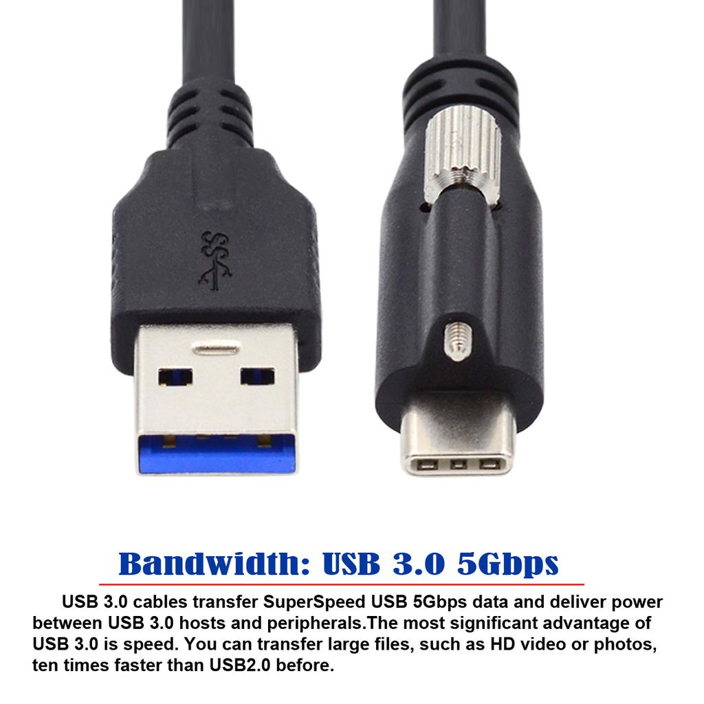 UC-045-2.0M 2m USB-A 3.0 Male to Type-C 3.1 Single Screw Locking Cable Data Cord (without Chip,M2 Screw)