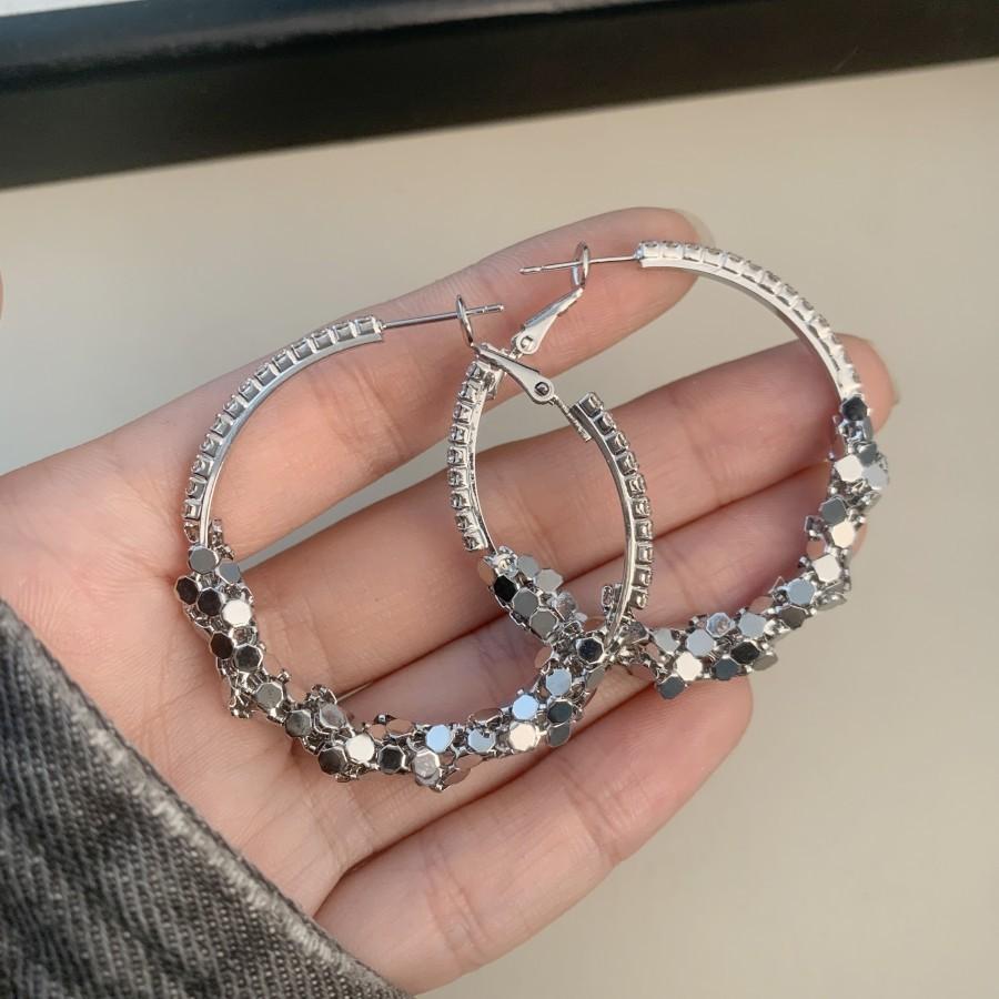 111 silver needle light luxury high-end circle earrings design sense sequins broken silver earrings fashion personalized earrings