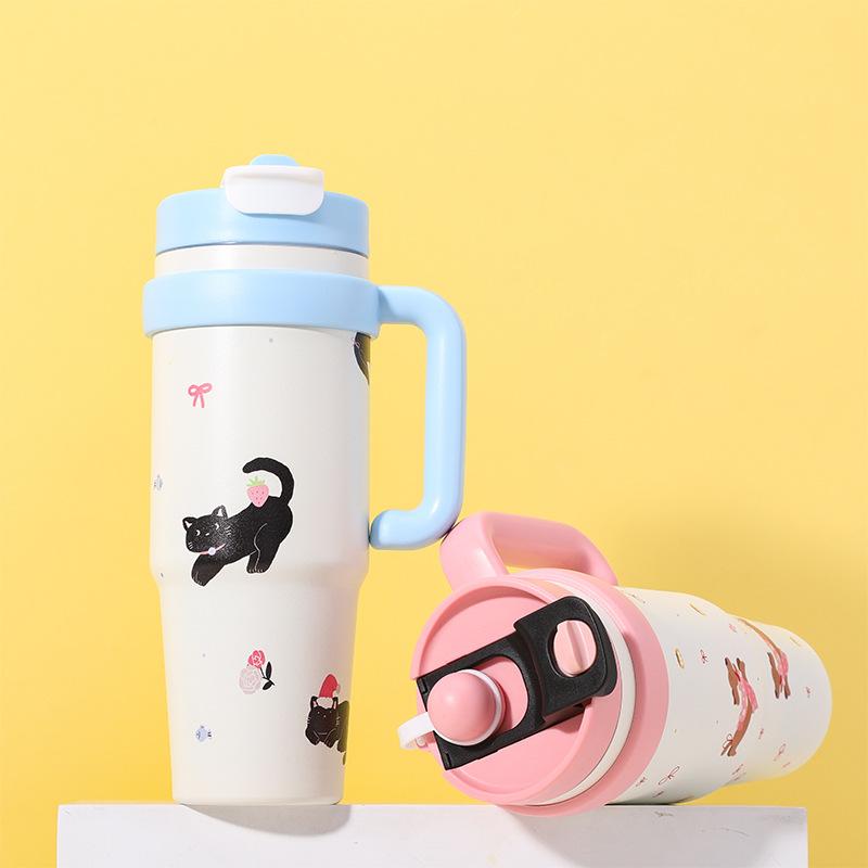 High-value Big Mac Thermos Cup for Girls, Large-capacity Ice Cup with Handle, Office Straw Cold Water Cup