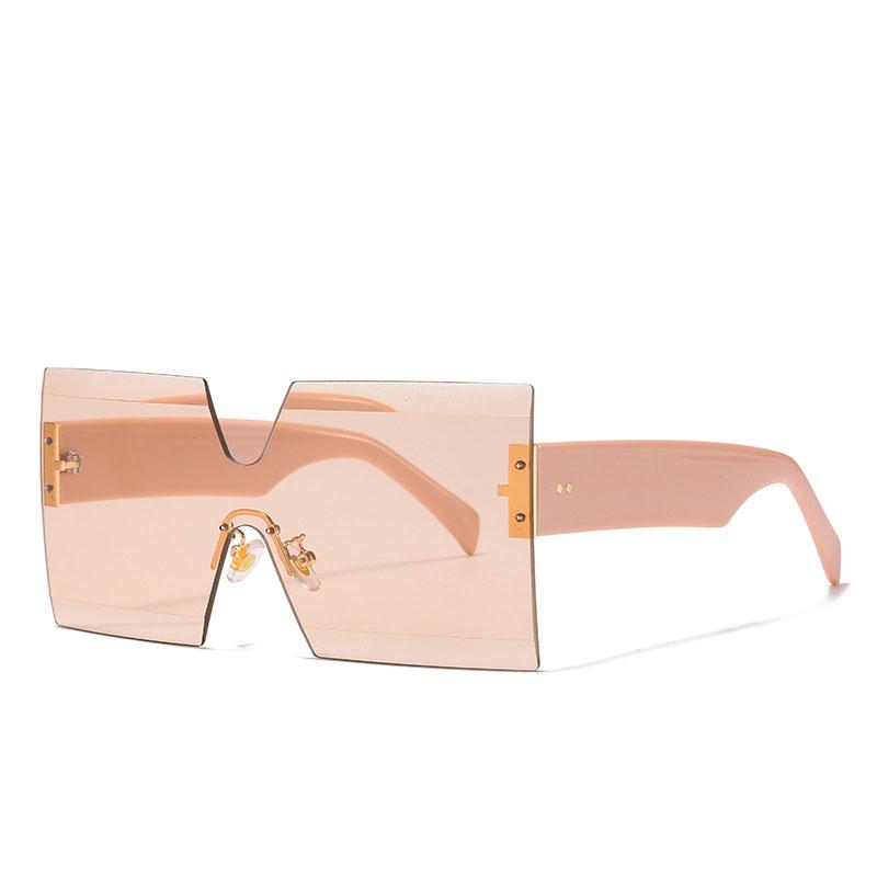 Rimless Oversized Sunglasses Women For Men Luxury Brand Designer Vintage Sunglasses Popular Rivet Shades Uv400