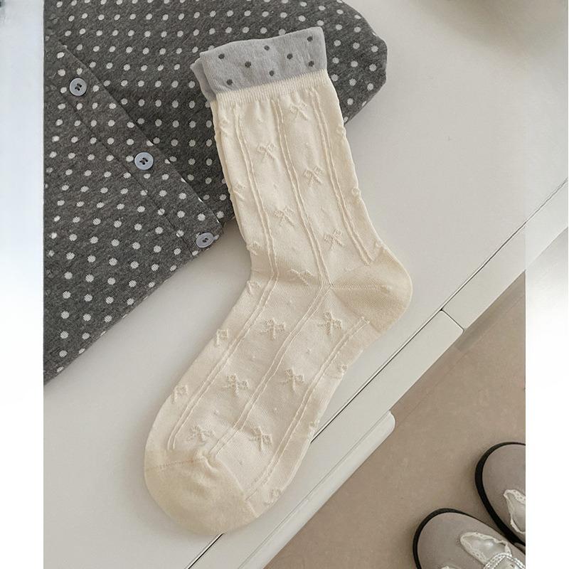 Cream-colored Mid-calf Socks, Cute Pile Socks, Spring-autumn Simple Cartoon Pile Socks