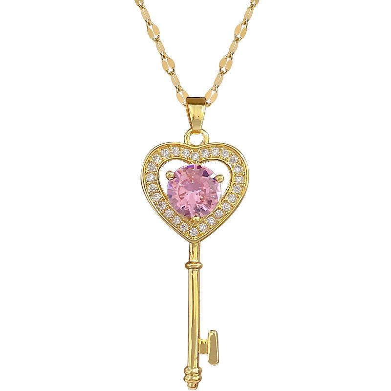 Love Key Light Luxury Temperament Gorgeous Full Diamond Necklace Female Versatile Collarbone Chain Titanium Steel Chain