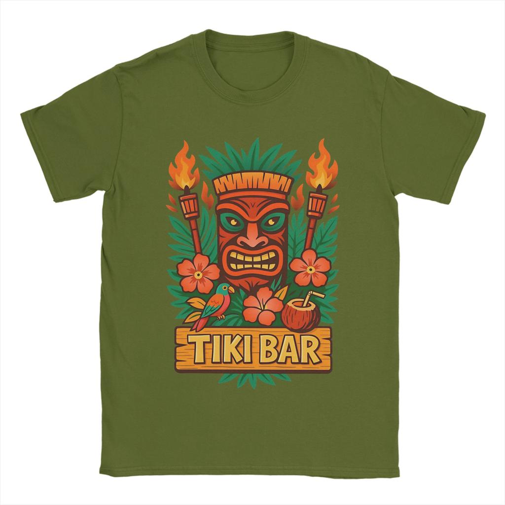 Retro Tiki Mask Tropical Fire Vibes Unisexs T Shirt  Creative Tees Short Sleeve Crewneck TShirts Cotton Printed Clothing