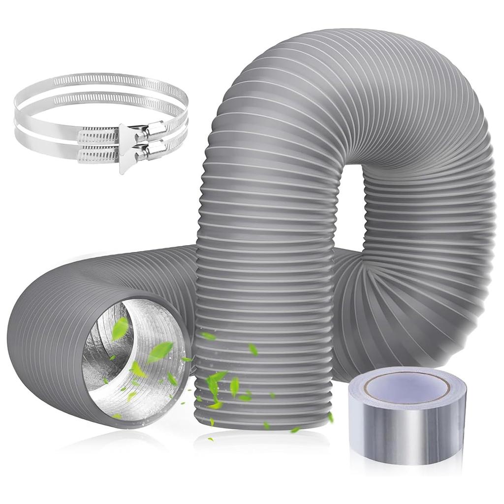 Exhaust Hose 100mm Suction Hose Ventilation Pipe Length 2.5m with 2 Hose Clips Aluminium Foil Tape for Air Conditioner