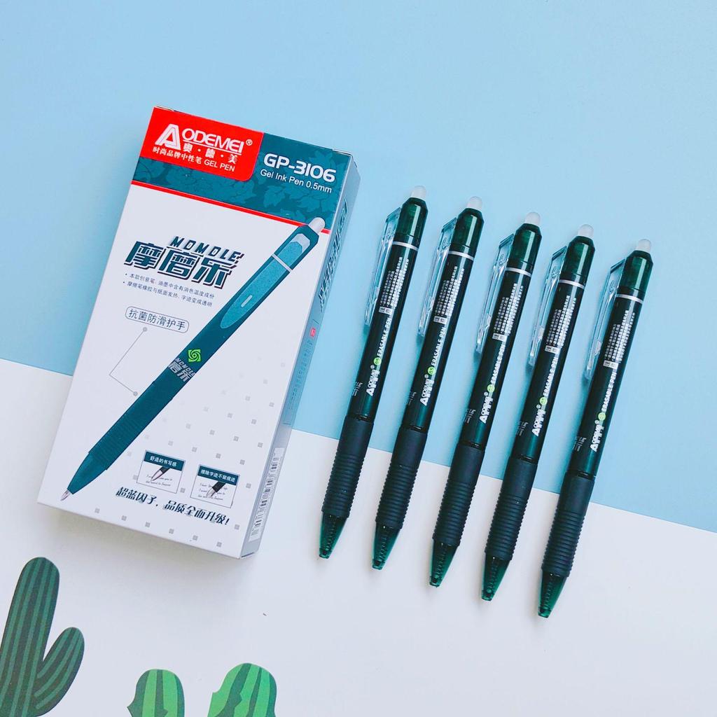 Penna cancellabile Mo Mo Le attivata a pressione, colore Inchiostro Orchidea, 0,5 mm, Blu Cristallo con Nero Carbone, Retrattile per Studenti.