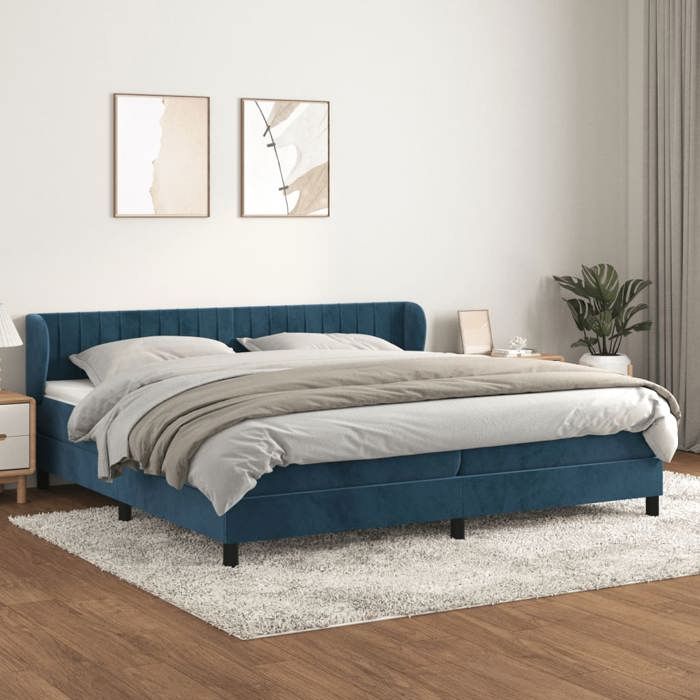 3127635 vidaXL Lit à sommier tapissier et matelas Bleu foncé 200x200cm Velours
