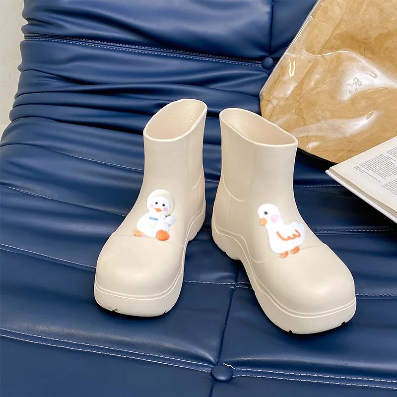 

Модне водонепроникне водонепроникне взуття Duck Aqua Shoes Водонепроникні черевики солодкого кольору Молоді дівчата EVA Water Boots Жіночі рожеві дощові черевики до середини гомілки 36-37 білий